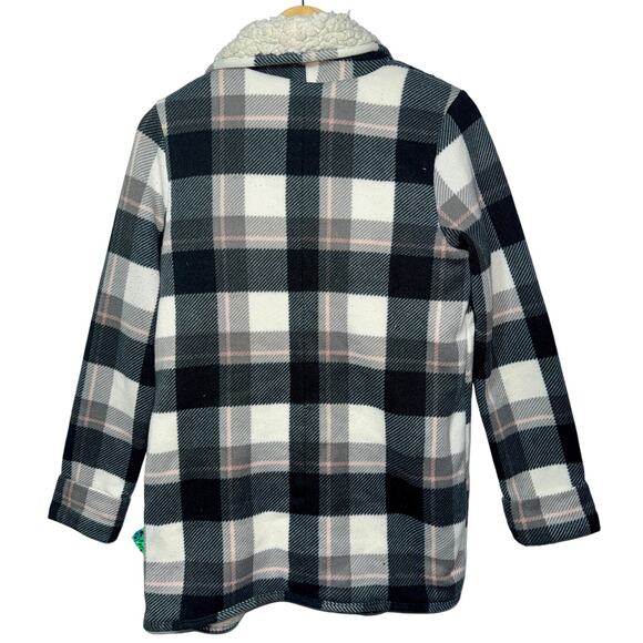 Abercrombie & Fitch Black Gray Plaid Fleece Sherpa Cardigan Jacket Coat Womens S - Picture 2 of 6